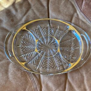 Crystal Glass Serving Tray with Gold Detailing